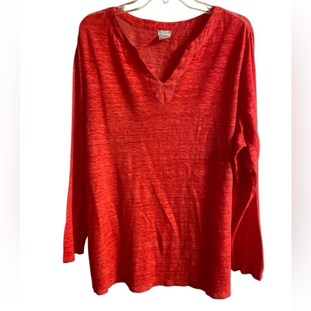 Chico’s tunic top knit linen orangish red long line 2X
